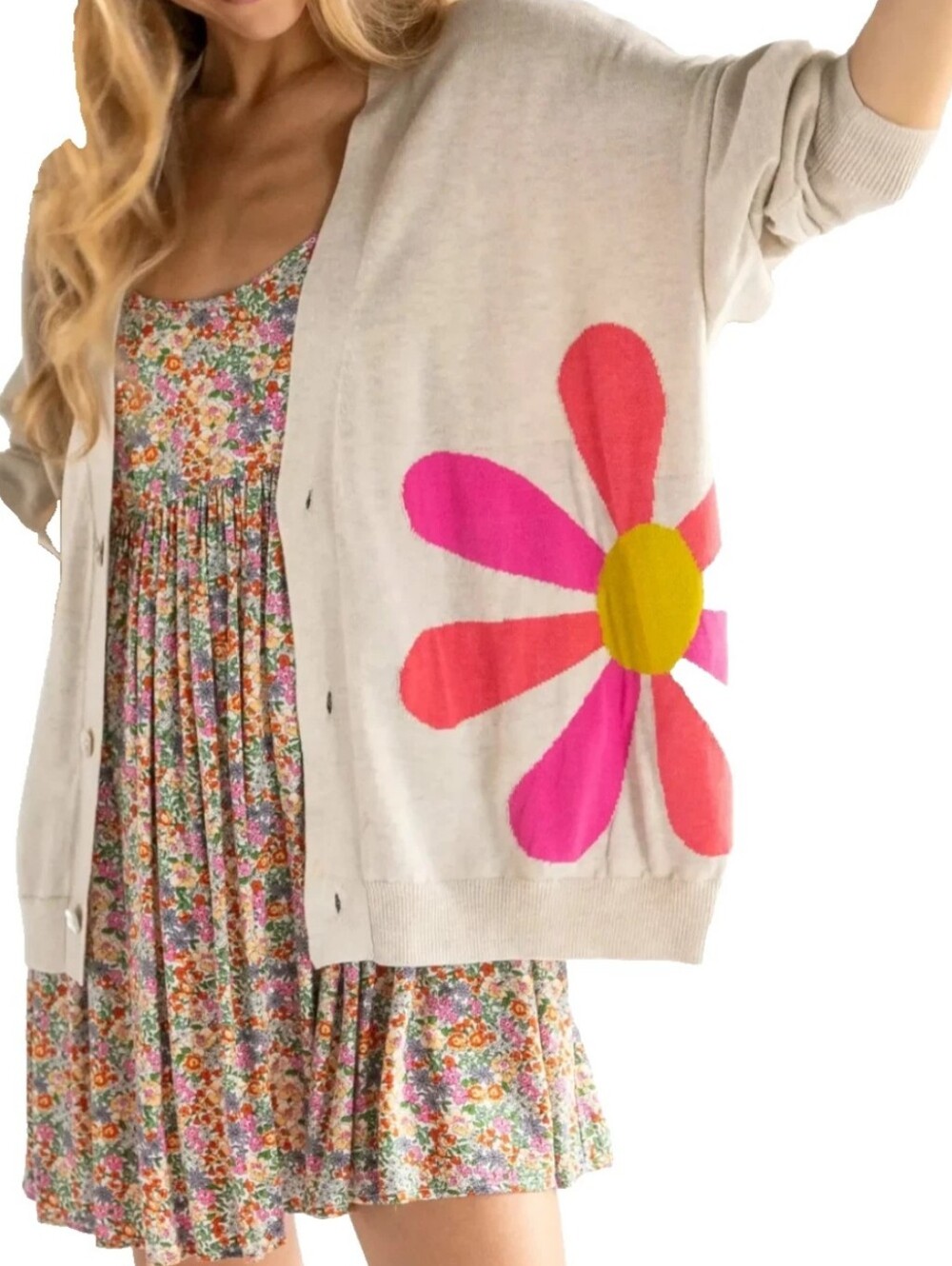 Natural Life Live Happy Floral Cardigan